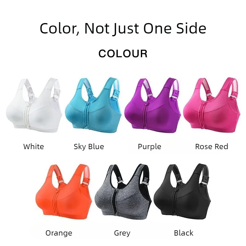 Women's Zip Front Sports Bra High Impact Adjustable Back Support Wirefree Workout Bra for Gym Fitness Running Plus Size