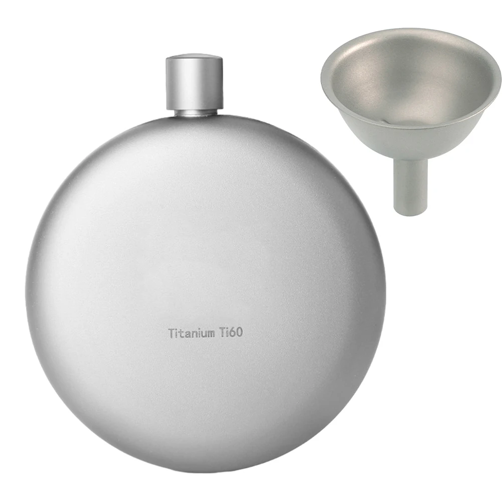 170ml Titanium Wine Flask With Refill Funnel 11.6*10cm Gray For Camping Backpacking Traveling Protable Kitchen Tool