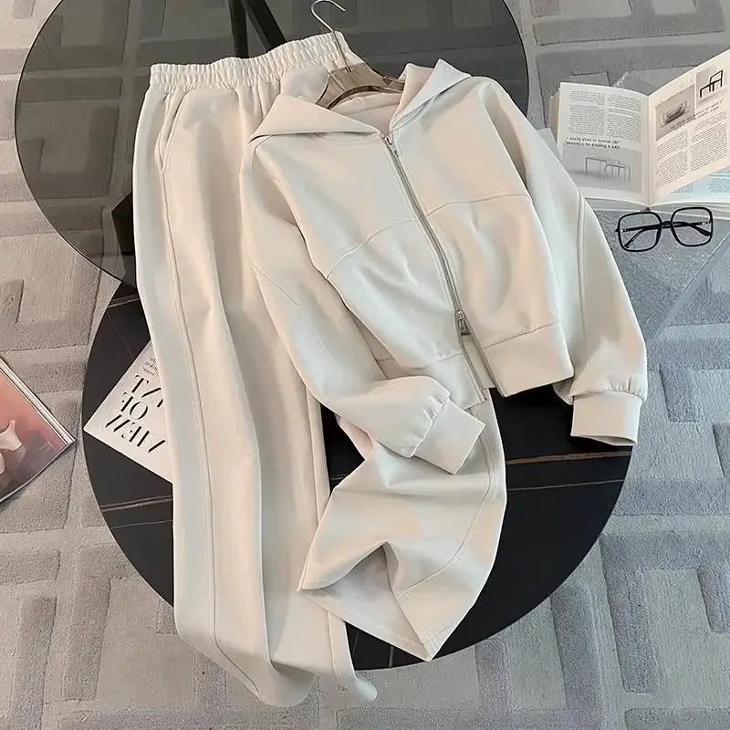 الأصلي الحرفية الترفيه الرياضة مجموعة المرأة الخريف 2024 موضة سستة البلوز بنطال ذو قصة أرجل واسعة قطعتين مجموعة أنيقة الشارع الشهير