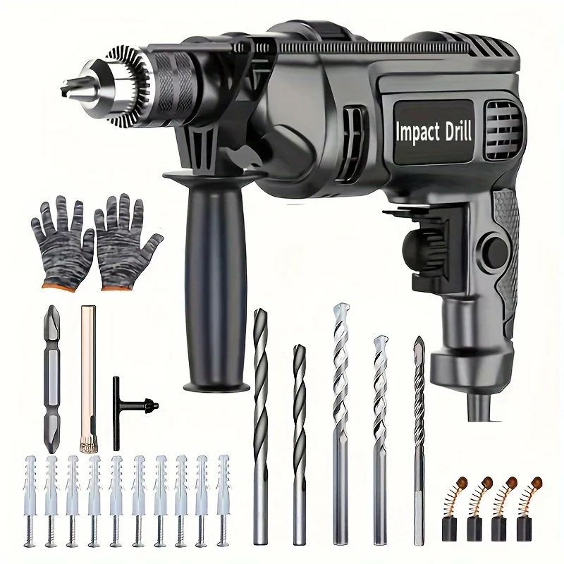 1 Set High-Power Hand Electric Drill Set - Versatile for Brick Walls, Concrete, Impact Drilling, and Plug-in Electric Drilling