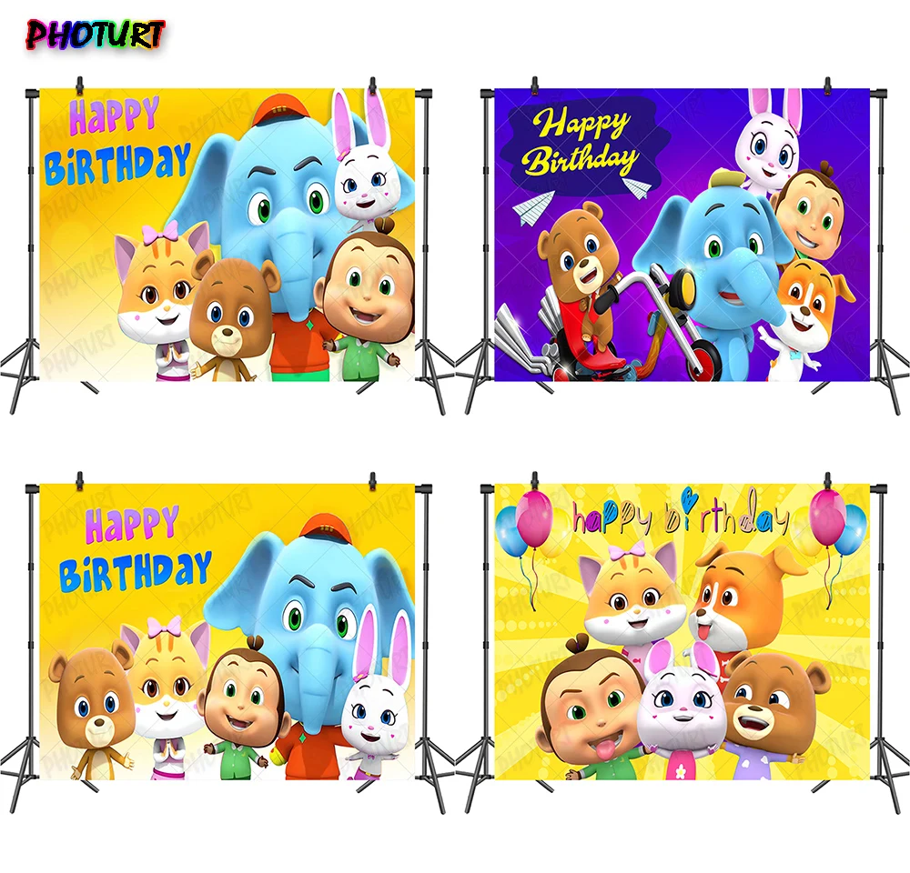 PHOTURT Nursery Rhymes Loco Cartoon Monkey Backdrop Kids Birthday Banner Photography Background Polyester Vinyl Decoration Props