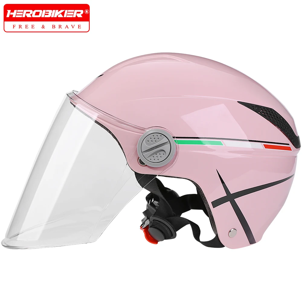 

Pink Motorbike Helmet Electric Riding Helmets Motorcycle Helmets Safety Clear Lens Helmet Summer Breathable Helmet For Women