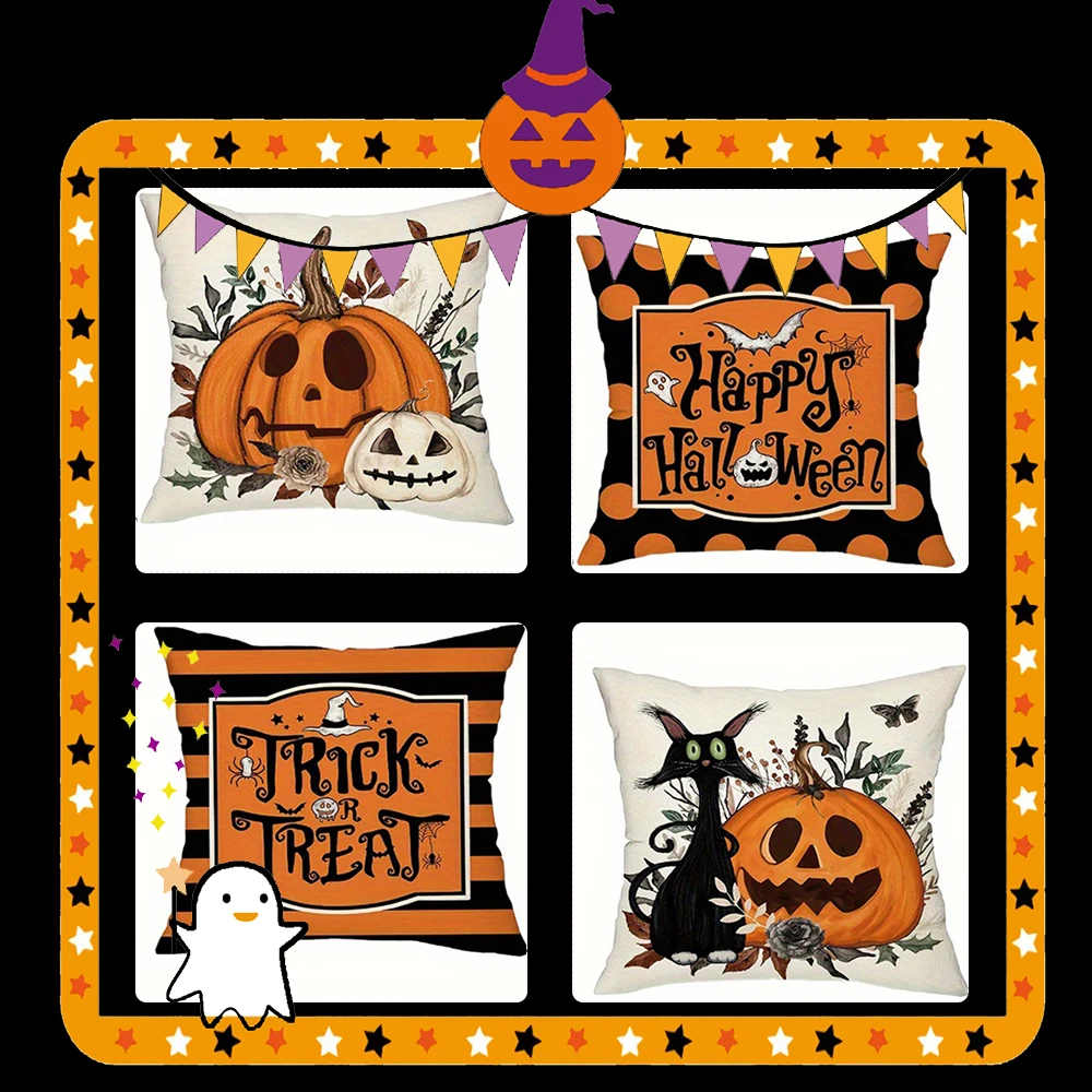 

Pumpkin and Cat Halloween PillowcaseSuitable for sofa car bedroom decorative cushion cover pillow cover