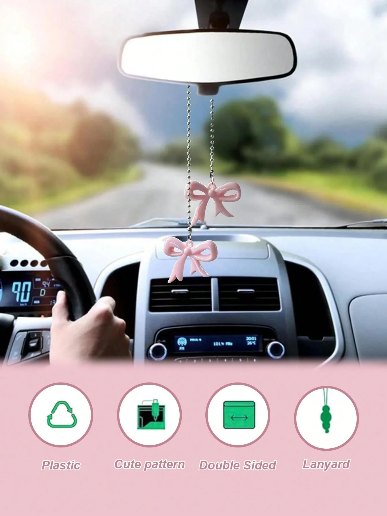 Симпатичная и стильная подвеска в виде зеркала заднего вида с бантом, гладкая цепочка из бисера из нержавеющей стали, женственное прикосновение (без блока обзора), декоративный вид сзади