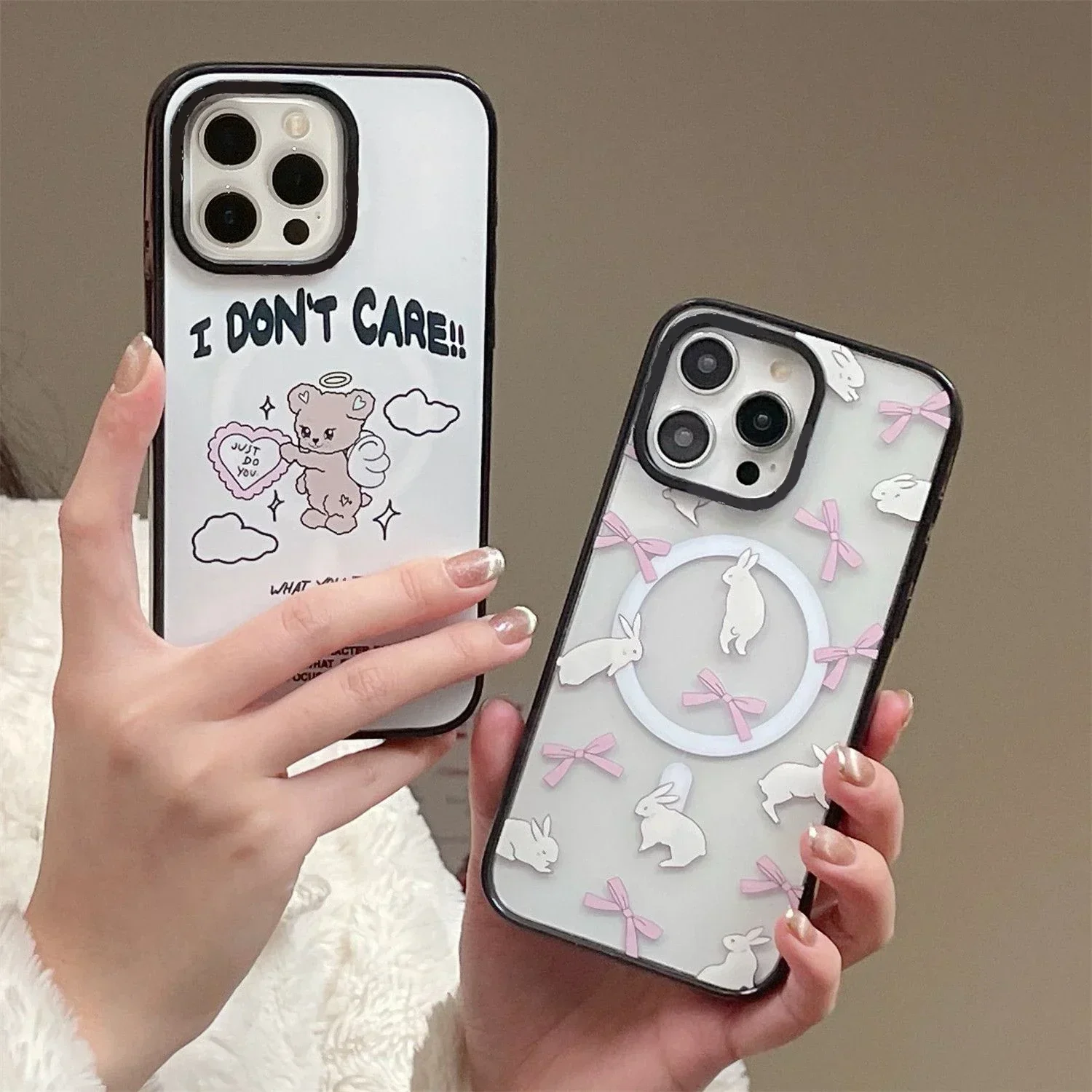 

2.0 Acrylic Upgrade Border MagSafe Angel Bear Phone Case Cover for IPhone 11 12 13 14 15 16 Pro Max Case