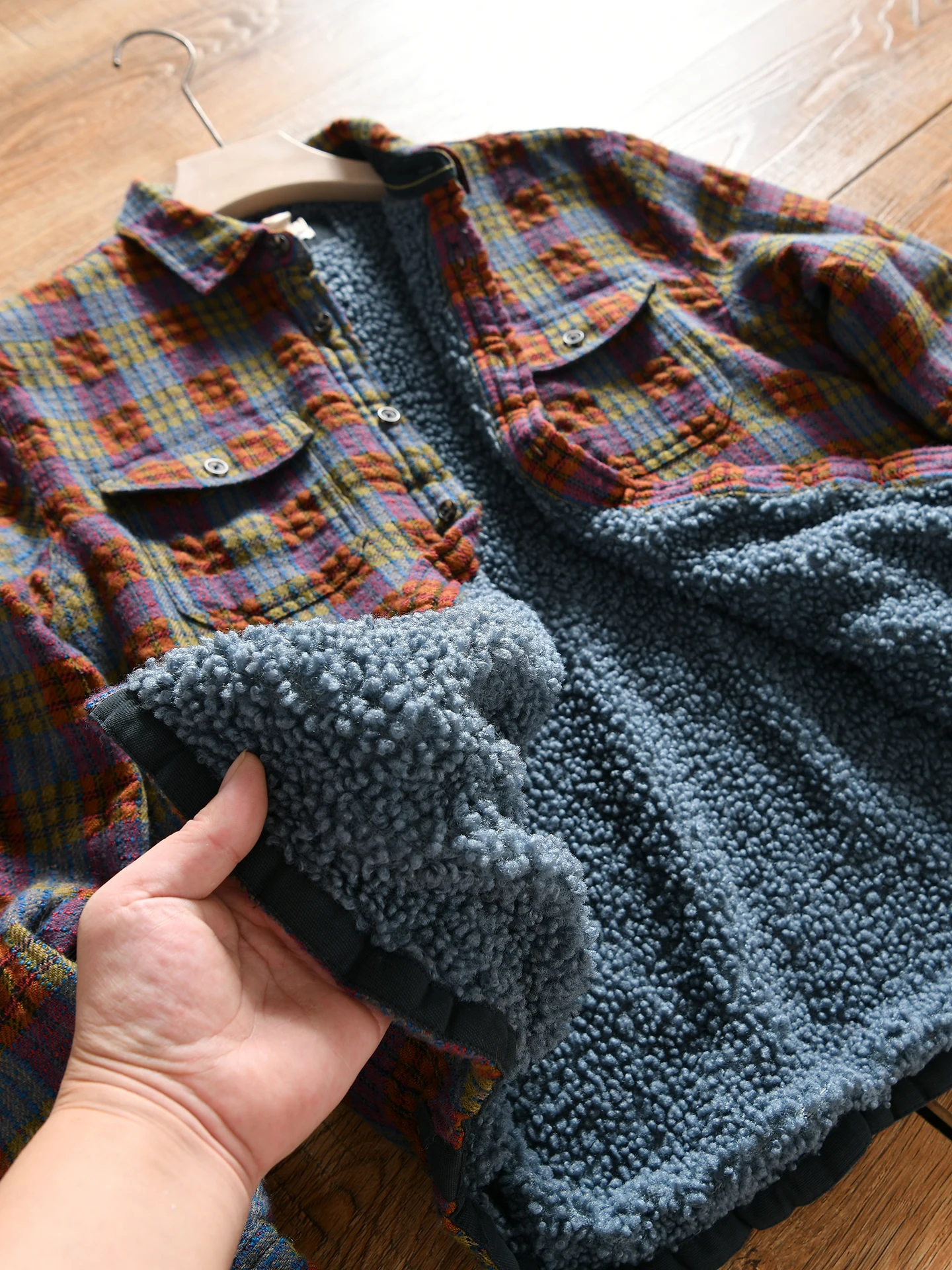 Thickened Fleece Lined Plaid Shirt Coat Couple Style Autumn Winter Warm Casual Cotton Linen Wool Blend Men's Women's Shirt