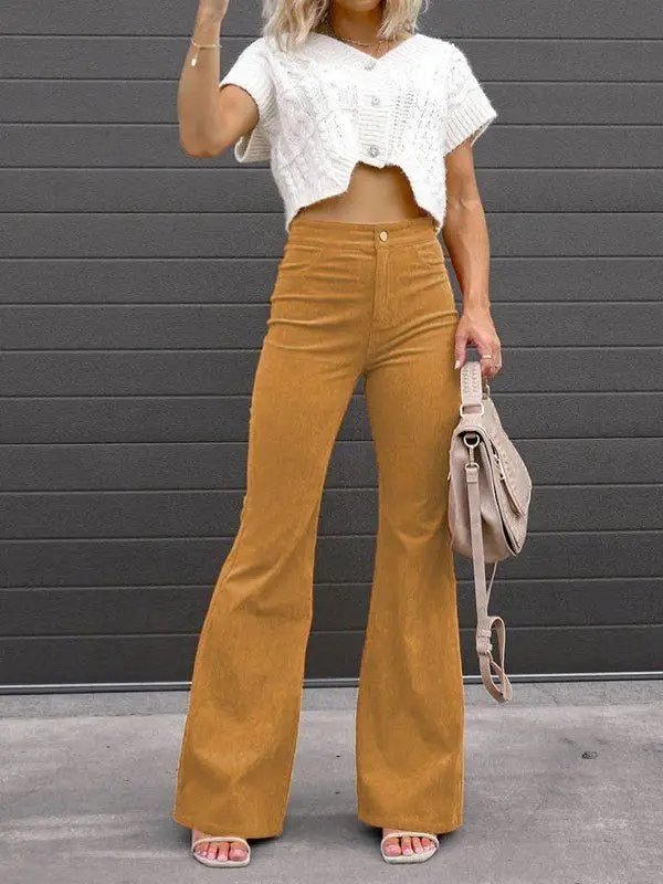 BKLD Solid Color Corduroy Temperament Women Clothing Long Pants High Waisted Flared Pants Casual Trousers 2024 Summer Outfits