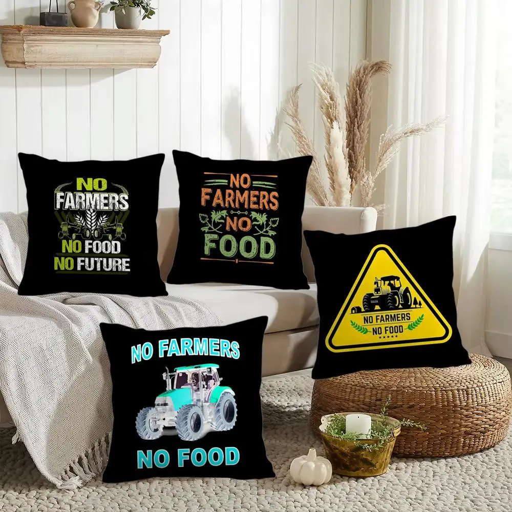 No Farmers No Food Cushion Cover Double-Sided Printed Organic Linen Pillow Cover, Decorative for Sofa Home