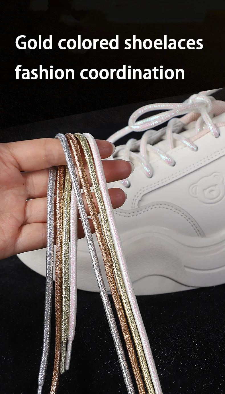 1 Paar modische glänzende Schnürsenkel Gold Silber Seide Runde Schnürsenkel Sneakers Segeltuchschuhe Schnürsenkel 100 cm/120 cm/140 cm/160 cm – Detail 1