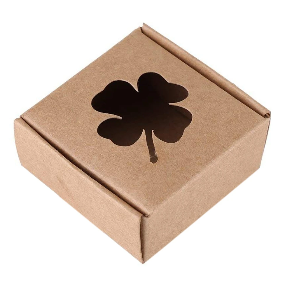 Brown 350G Kraft Paper Four-Leaf Clover Foldable Kraft Paper Gift Box Handmade Soap Candy Jewelry Accessories