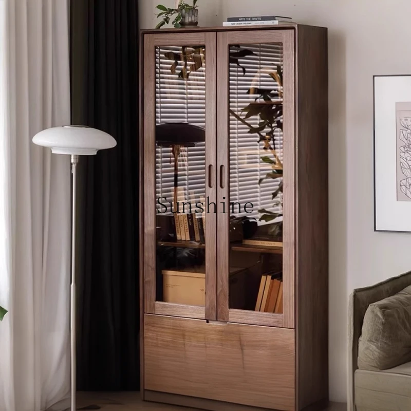 

Bookcase with glass storage floor rack integrated wall storage cabinet