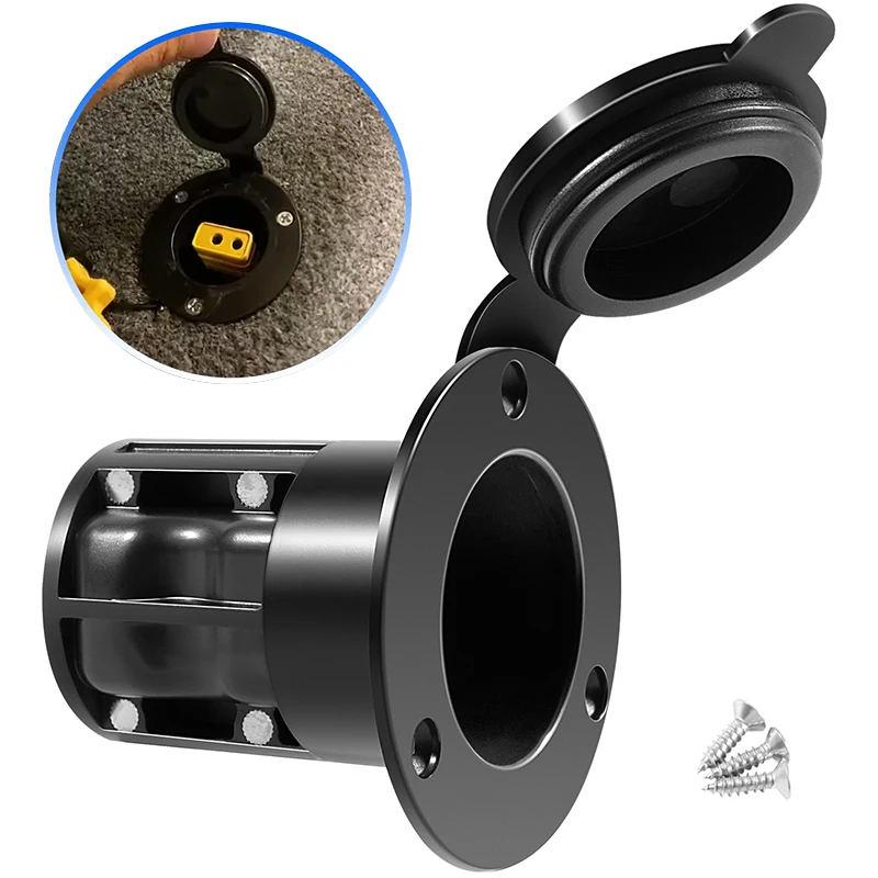 1903012 Flush Mount Power Port for Cannon Downriggers Power Cable Quick Connection Marine Boat Deck Hardware Black Waterproof