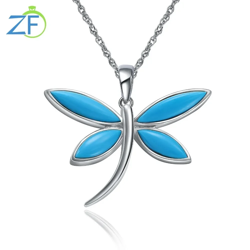 GZ ZONGFA Turquoise Dragonfly Necklace Large Statement Dragonfly Dangle Pendant 925 Sterling Silver Gifts for Women Girls