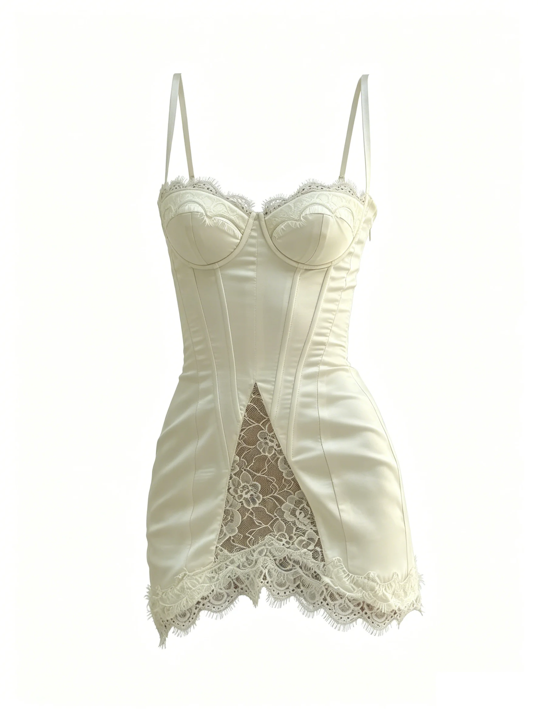 Neues schlankmachendes Spitzen-Neckholder-Kleid im französischen Stil, sexy, kurzes, figurbetontes Sommerkleid mit Satin-Fischgräten-Details, Y2K Daily