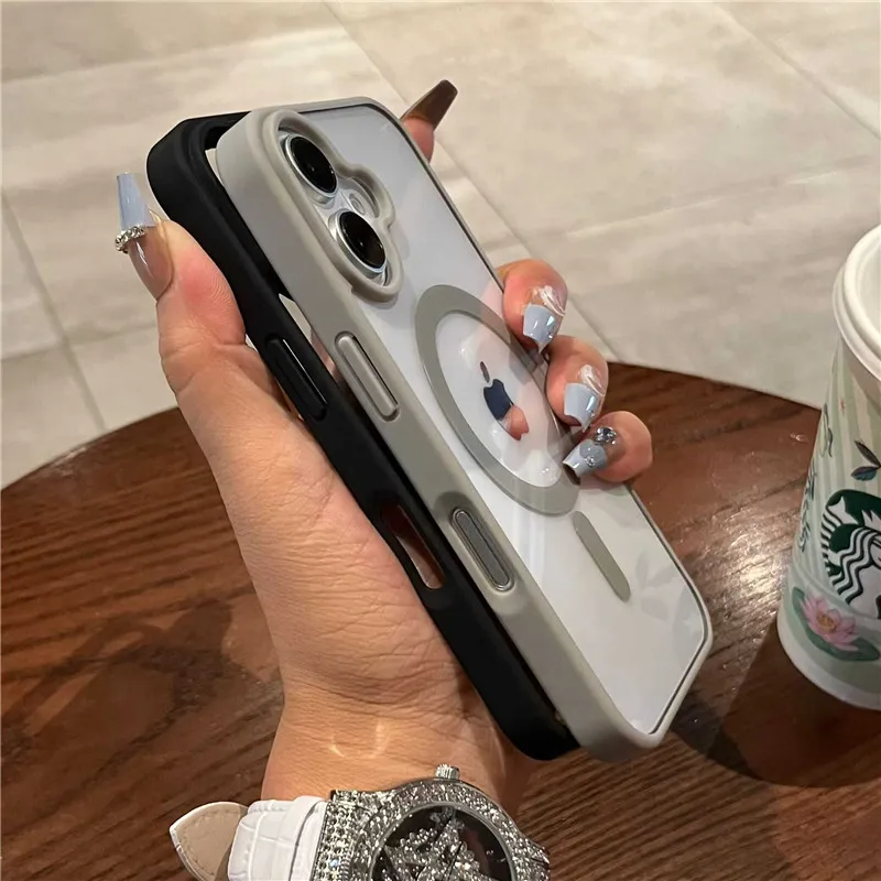 Funda transparente de lujo para Magsafe para iPhone 11 12 13 14 15 16 17 Pro Max Mini Plus, cubierta magnética con parachoques para carga inalámbrica 2