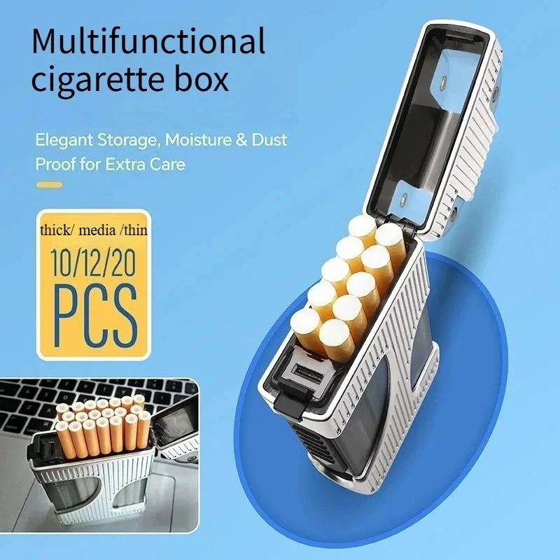 Fashionable Glowing Cigarette Case with USB Rechargeable Lighter Moisture-proof Cigarette Box High-End Men's Smoking Gift