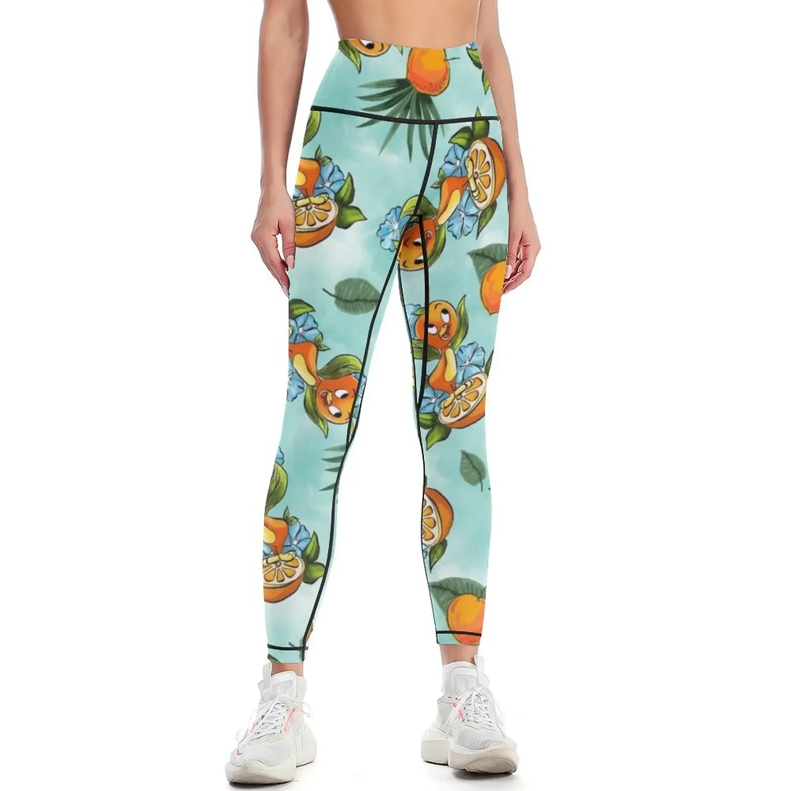 

Little Orange Bird (Blue Background) Leggings Golf wear Pants sport harem pants Women's sportswear Womens Leggings