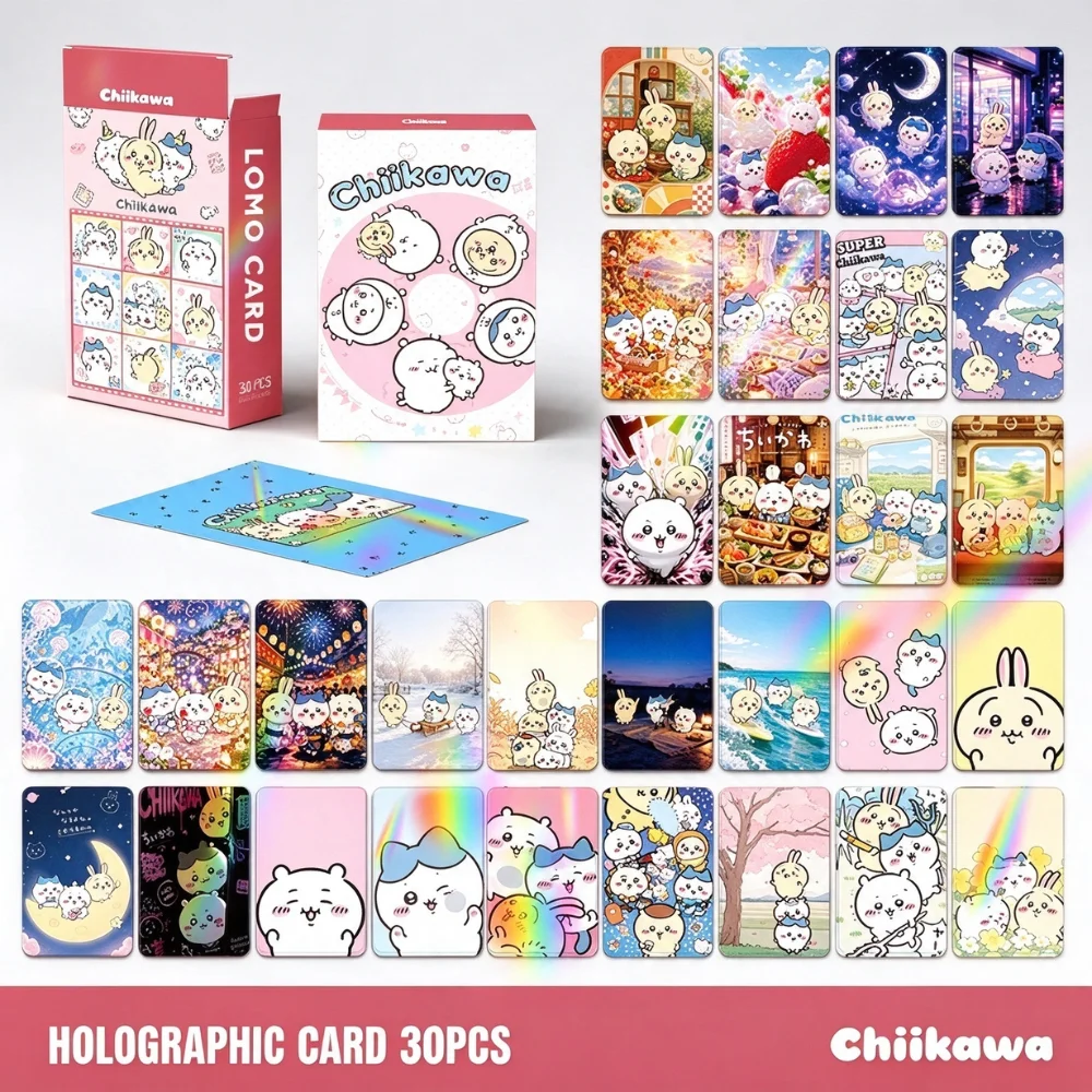 New Chiikawa 30Pcs Kawaii Holographic Photocards Collectors Edition Lomo Cards Hachiware Usagi Classic Image Photo Card for Fans