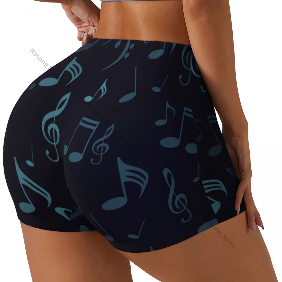 Yoga Shorts Music Notes Treble Clef Women Biker Tight Elastic Workout Sports Leggings Sportswear