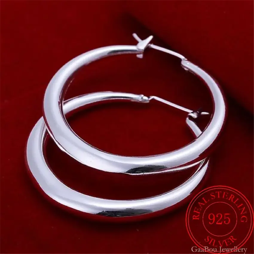 925 Sterling Silver 33mm Big Circle Round Hoop Earring For Women Unusual Earrings 2025 Trend Christmas Jewelry