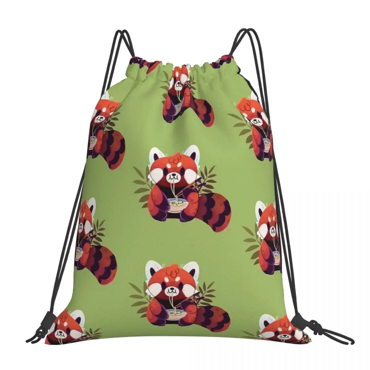 Red Panda Eating Ramen Backpacks Multi-function Drawstring Bags Drawstring Bundle Pocket Storage Bag BookBag For Travel School