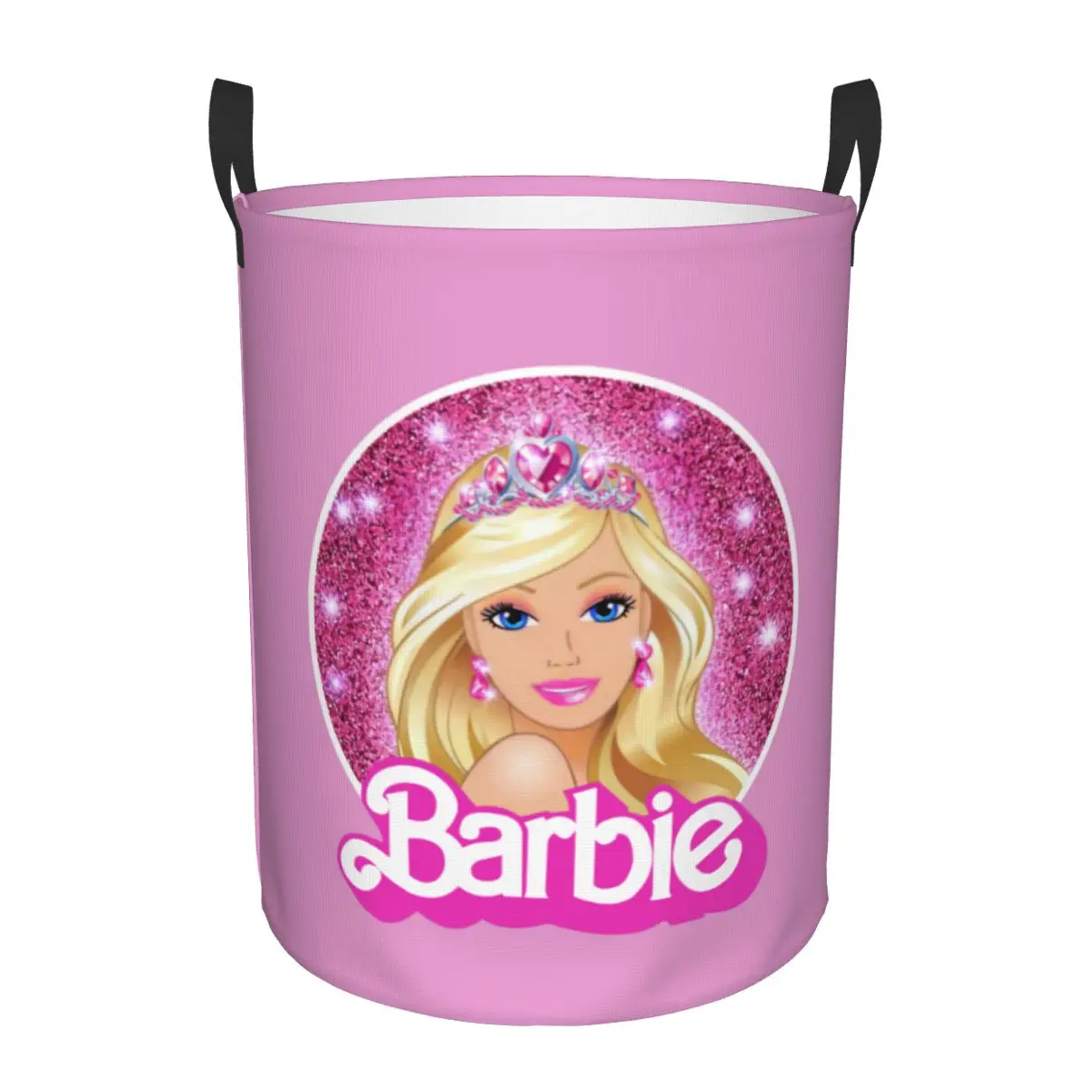 Custom Barbie Princess Laundry Basket Collapsible Large Capacity Clothes Storage Bin Anime Pink Girls Cartoon Baby Hamper