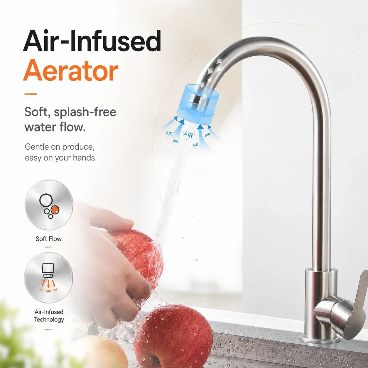 SUS304 Kitchen Faucet Hot Cold Mixer Tap 360° Swivel Anti Splash Sink Faucet for Kitchen Bathroom Basin