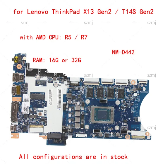 Lote para lenovo thinkpad x13 gen2/t14s gen2, placa-mãe nm-d442, amd cpu r5 r7, 16g ou 32g, 100% teste de trabalho