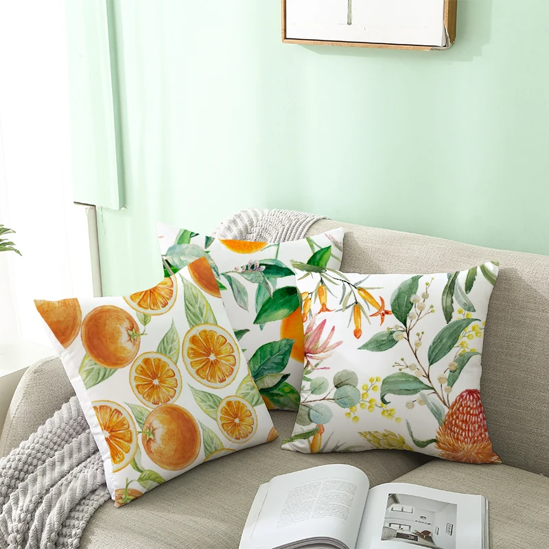 Summer Fruit Cushion Cover 45X45 Lemon Orange Strawberry Watermelon Decorative Pillowcase Polyester Sofa Cushions Home Decor