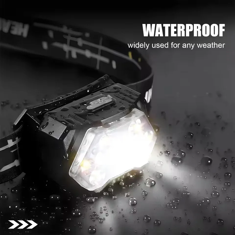 Torcia frontale ricaricabile impermeabile con sensore a 9 LED da 2000LM per campeggio, lavoro all'aperto, illuminazione a mani libere