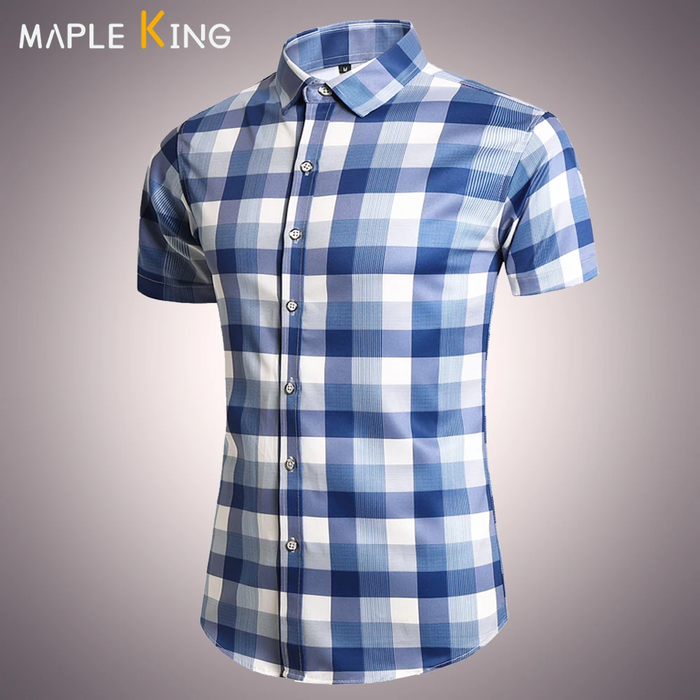 

Plaid Shirt Mens Short Sleeve Dress Workwear 7XL Korean Summer Style Blusas Estampadas Business Dress Shirts for Men Blouse Tops