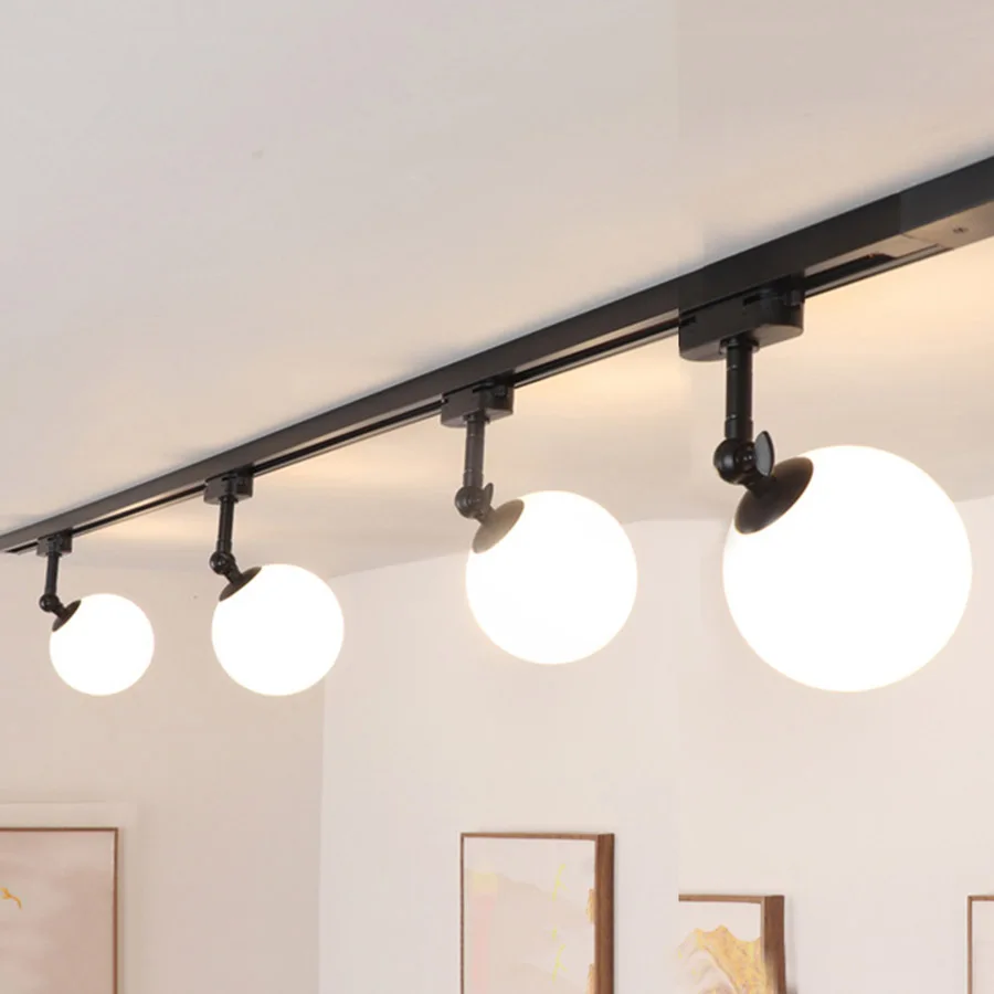 Modern E27 Globe Ball LED Track Light Angle Adjustable Glass Track Spotlight Rail Spot Light Fixtures For Clothing Shop Home