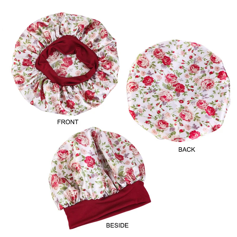 Gorro de satén grande con estampado Floral para mujer, gorro de pelo de flores grandes, gorro de noche para dormir, gorros de envoltura para la cabeza, gorros africanos