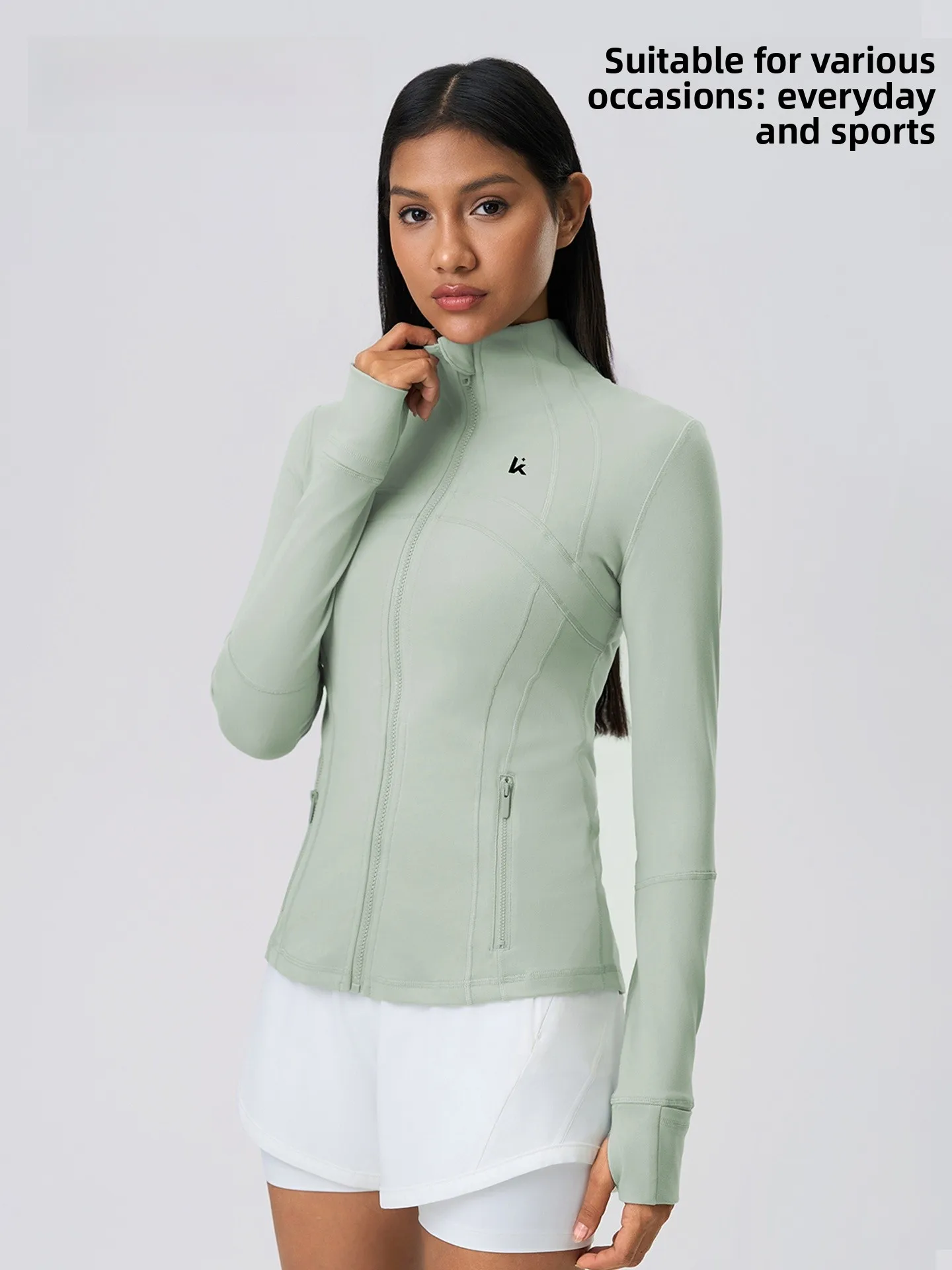 

Женская спортивная кофта Brand Fitn Yoga: облегающая, для бега, дышащая, из нейлона и спандекса, на молнии