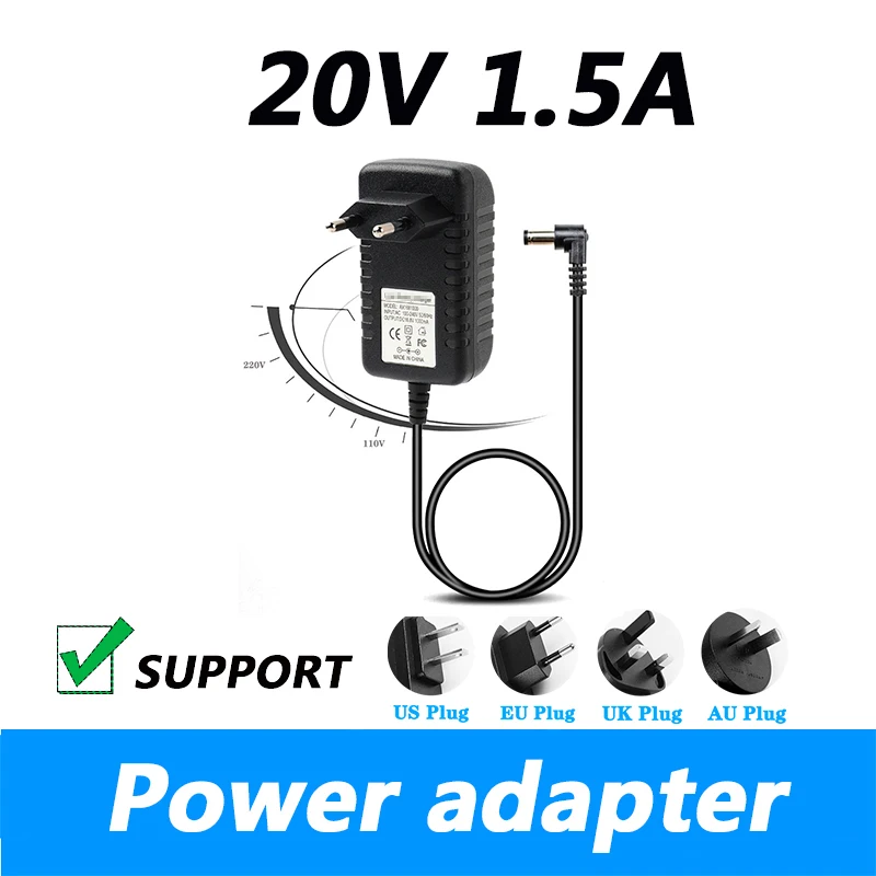 Power Adapter 20V 1.5A Reduction Motor Small Motor Transformer  20V Power Supply  US Plug EU Plug 5.5*2.1MM