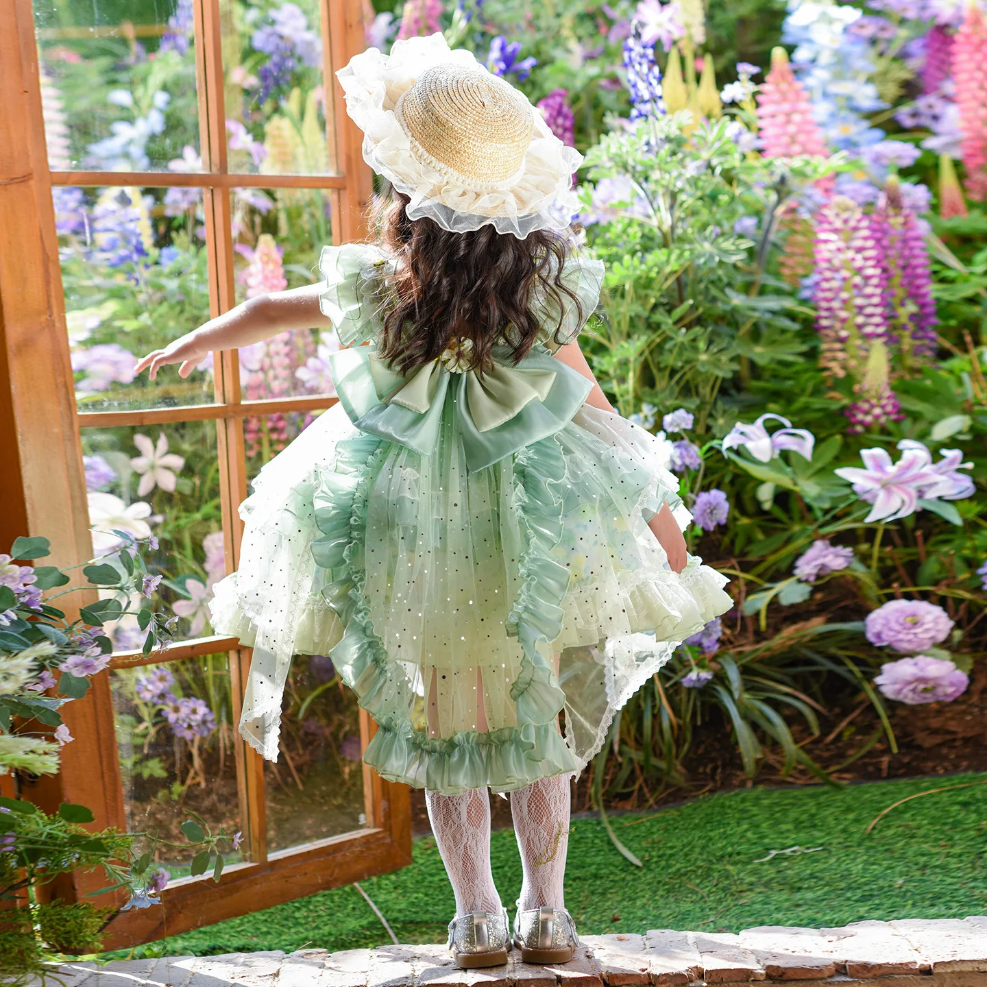 Custom Flower Girl Dress Wedding Gown Birthday Party Pageant Dress Ruffle Lace Printed Tulle Lolita Dress For Girls فساتين