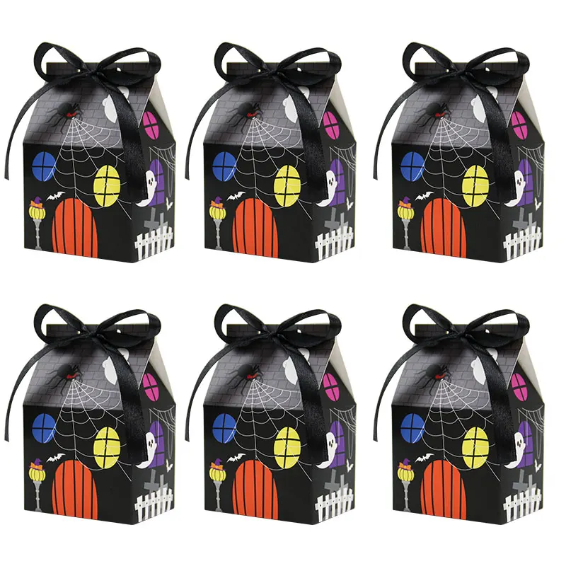 12/24 Stück Halloween Geisterhaus-Süßigkeitenboxen, Gruselige Papier-Leckereienboxen mit Band für Halloween-Partygeschenke, Süßes oder Saures ﻿ – Detail 4