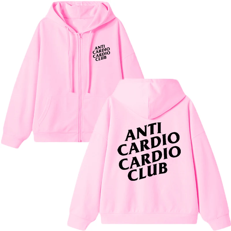 Anti Cardio Club Double Sided Letter Printed Zipper hoodie Men women Sweatshirt Autumn and Winter Fashion streetwear Fleece Coat