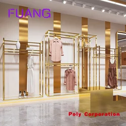 Custom  Custom Stainless Steel Boutique Gold Clothing Racks Garment Metal Shelf Women Store Dress Display Stands for Clothes Sho