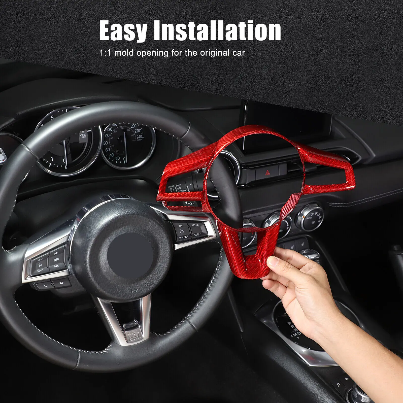 

Dry Carbon Fiber Car Steering Wheel Button Frame Trim For Fiat 124 Abarth 124 2016-24 Car Interior Decorative Cover Accessories