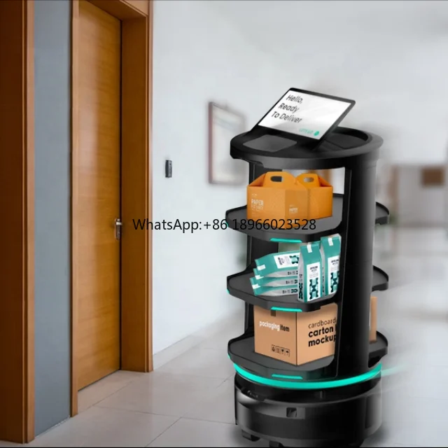 Smart Service Autonomous Robot Temi GO for food drinks objects delivery in building school factory hospital restaurant