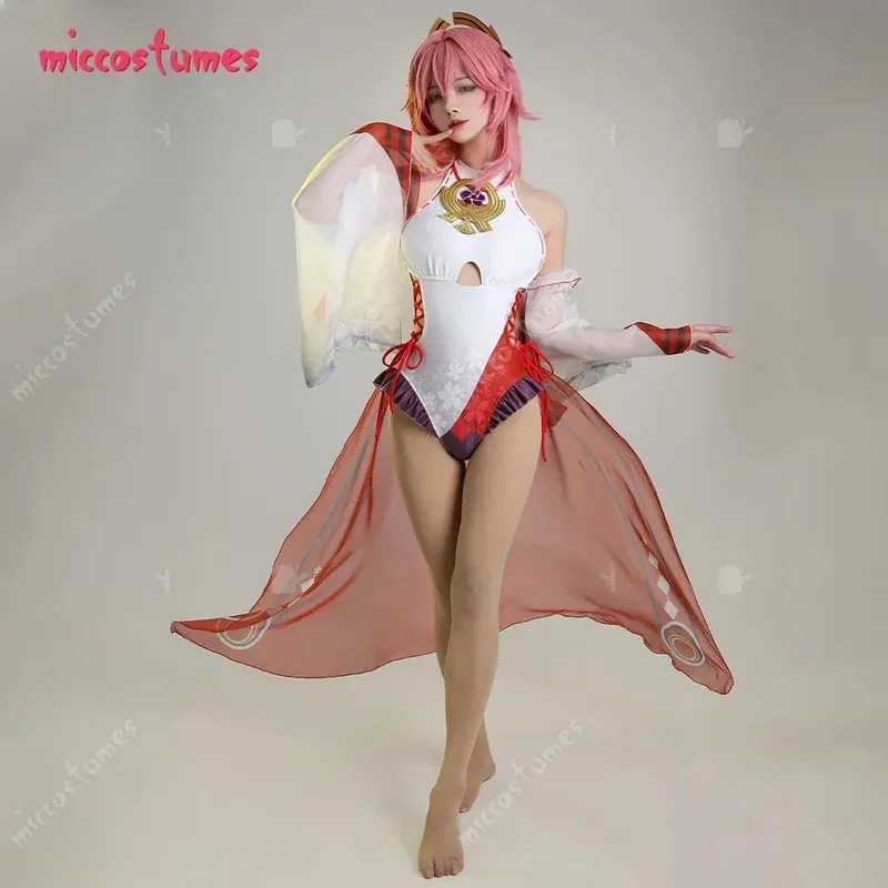 

25COSMiccostumes Women Halter One-Piece Swimwear Side Lace-up Bathing Suit with Trumpet Sleeves and Chiffon Skirt