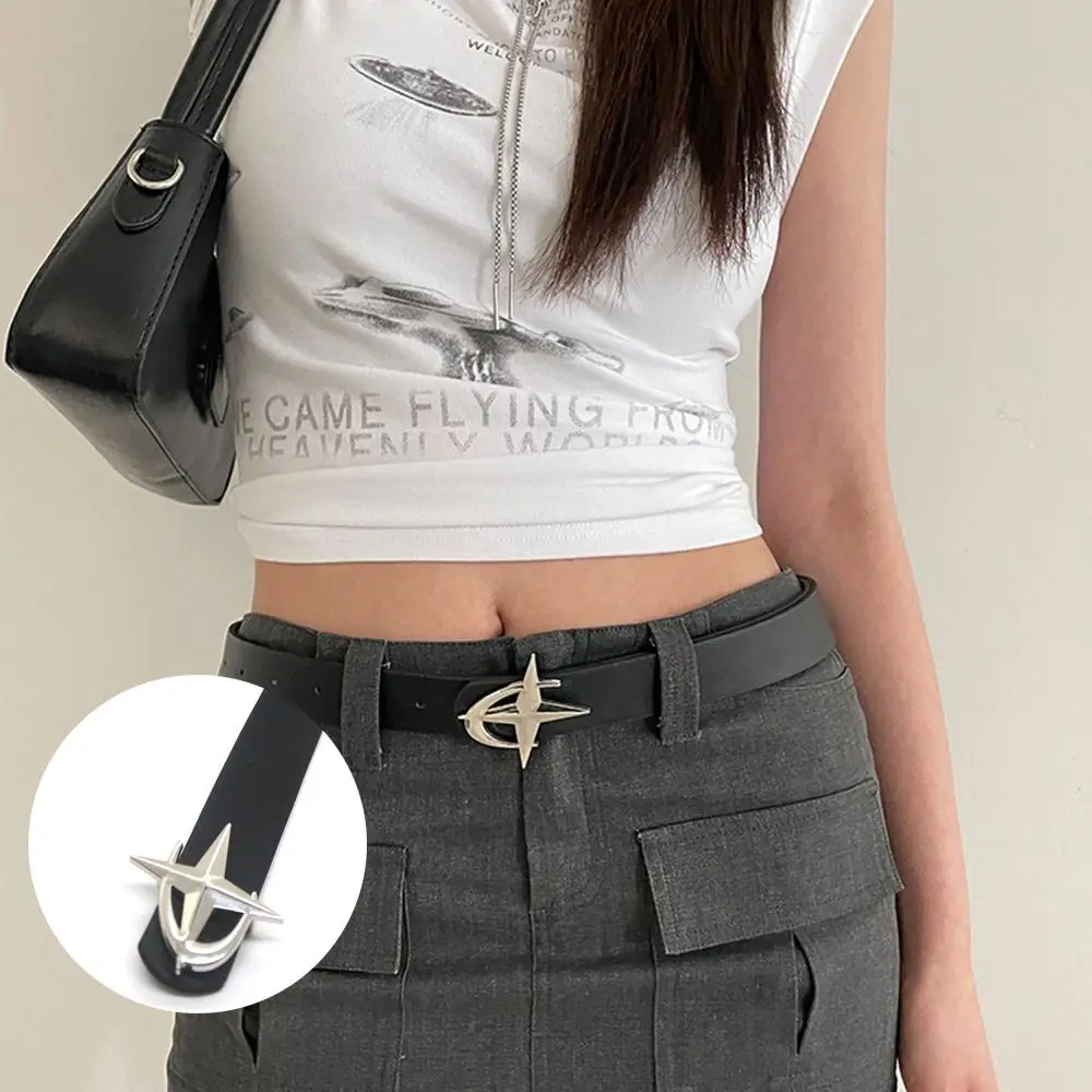 

Trendy Cool Girls PU Leather Belts Y2k Black Cross Star Buckle Belts Vintage Casual Men Women Waistband