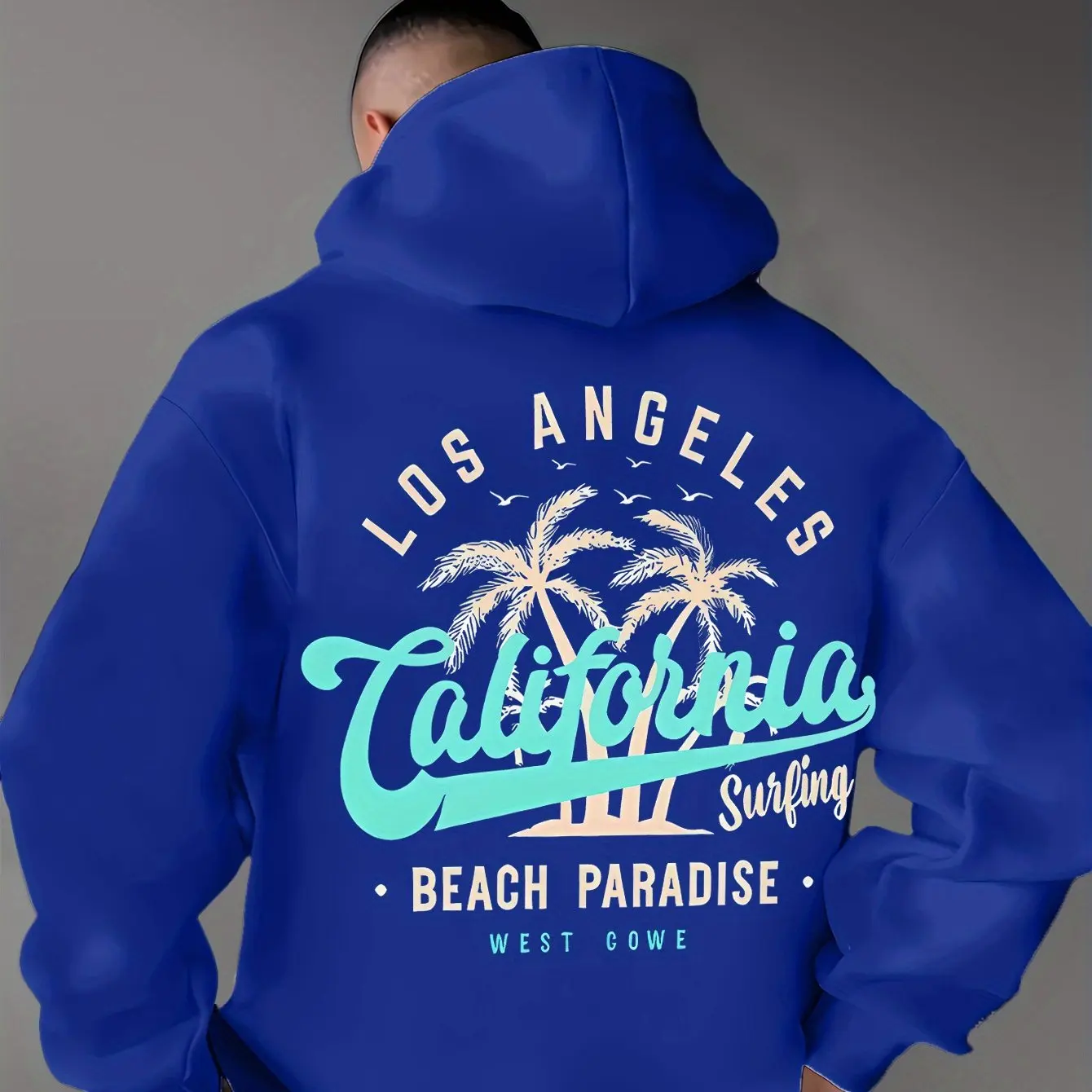 Übergroßer Herren-Hoodie Vintage Retro Los Angeles Kalifornien Kursivschrift Palme Surf Grafik Weicher Fleece Lässiger Pullover – Detail 8