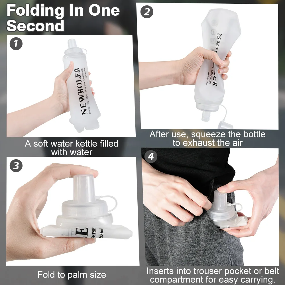 NEWBOLER Sport-Wasserflaschen, BPA-frei, zusammenklappbar, weiche Flasche, Laufen, Camping, Wandern, Hydroflasche, weiche Wasserflasche für die Hydratation – Detail 10