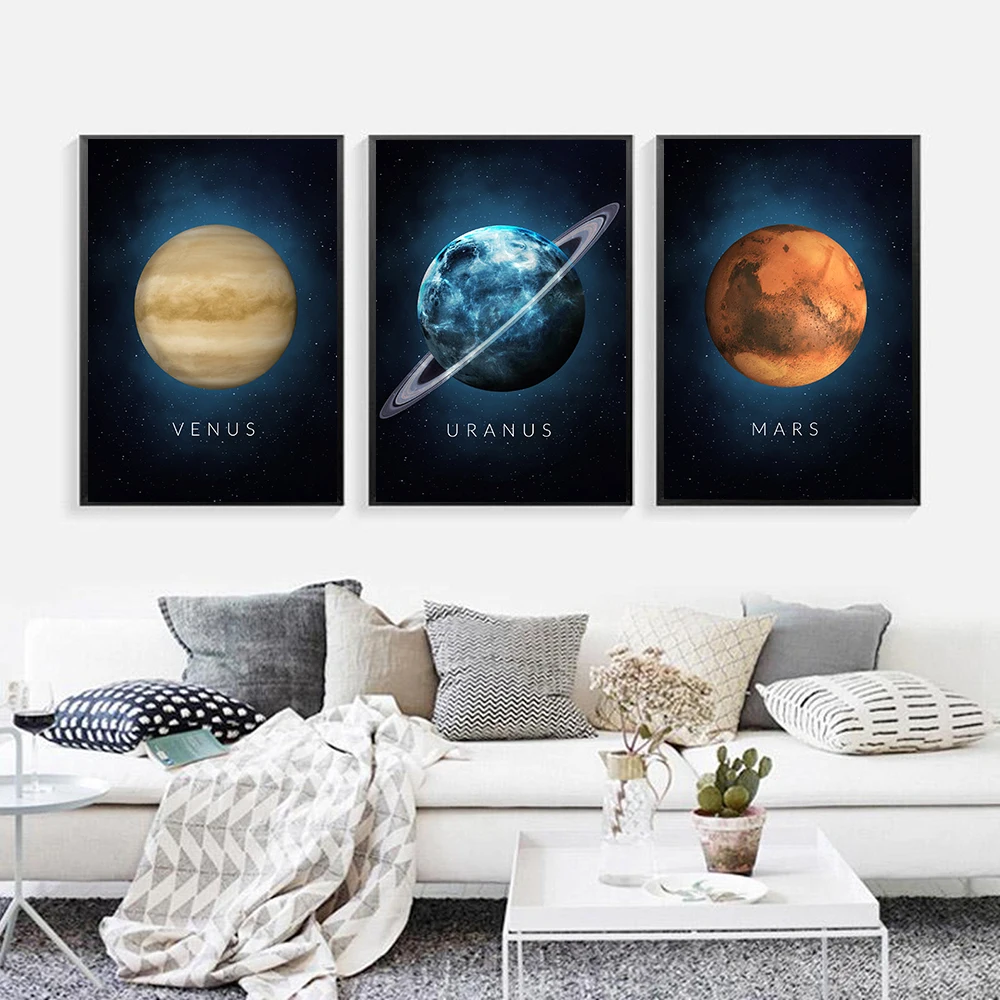 Sun Venus Saturn Mars Earth Pluto Planet Wall Art Canvas Painting Nordic Posters And Prints Wall Pictures For Living Room Decor