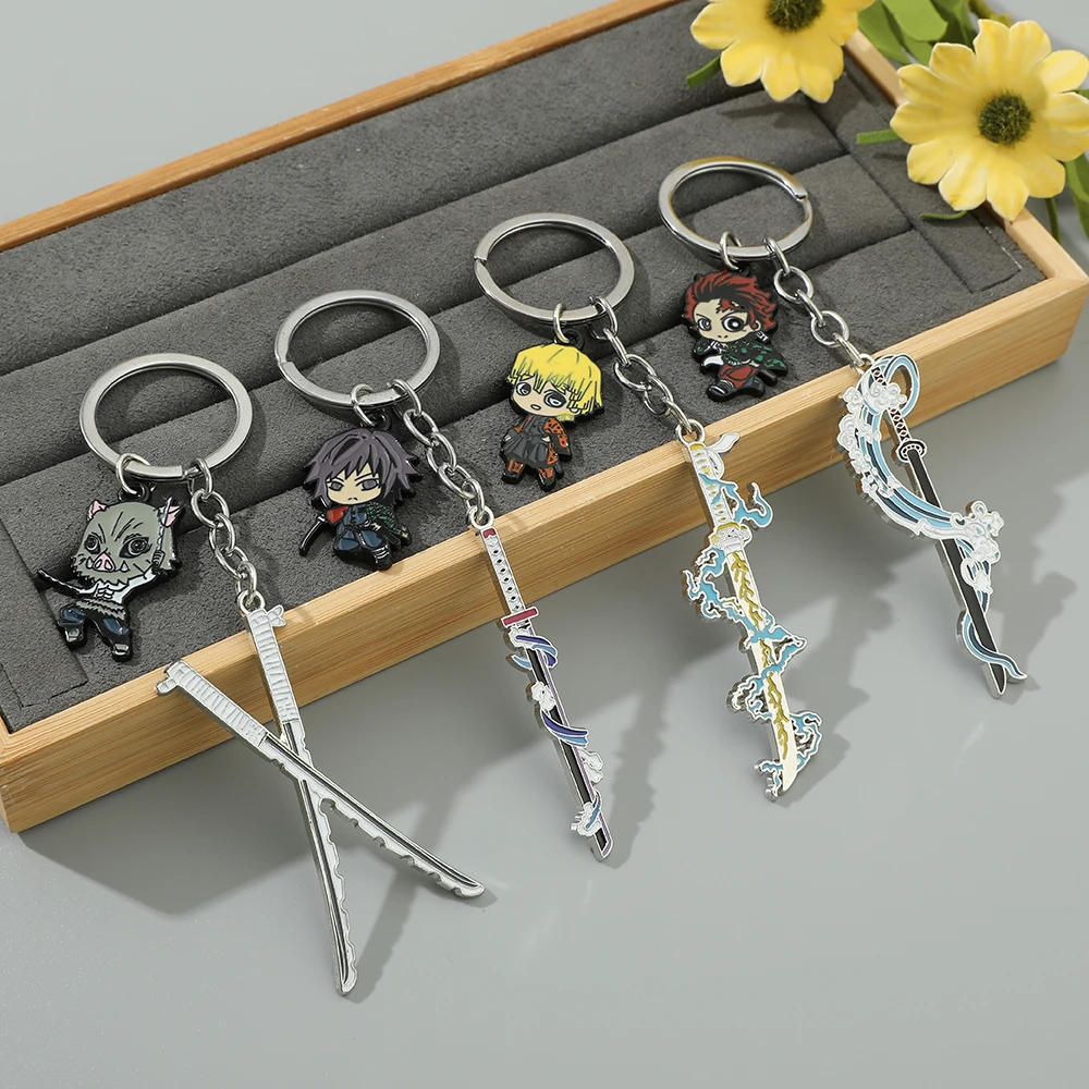 Kimetsu no Yaiba Demon Slayer Key Chain Sword Fashion Anime Cartoon Metal Keychain Kamado Tanjirou Tomioka Giyuu Weapons Jewelry