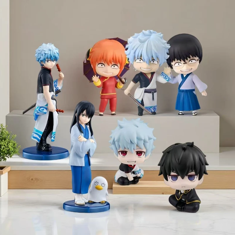 

In Stock Anime Gintama Look Up Sakata Gintoki Hijikata Toushirou Figures Shimura Shinpachi Figures Kagura PVC Collection Toys