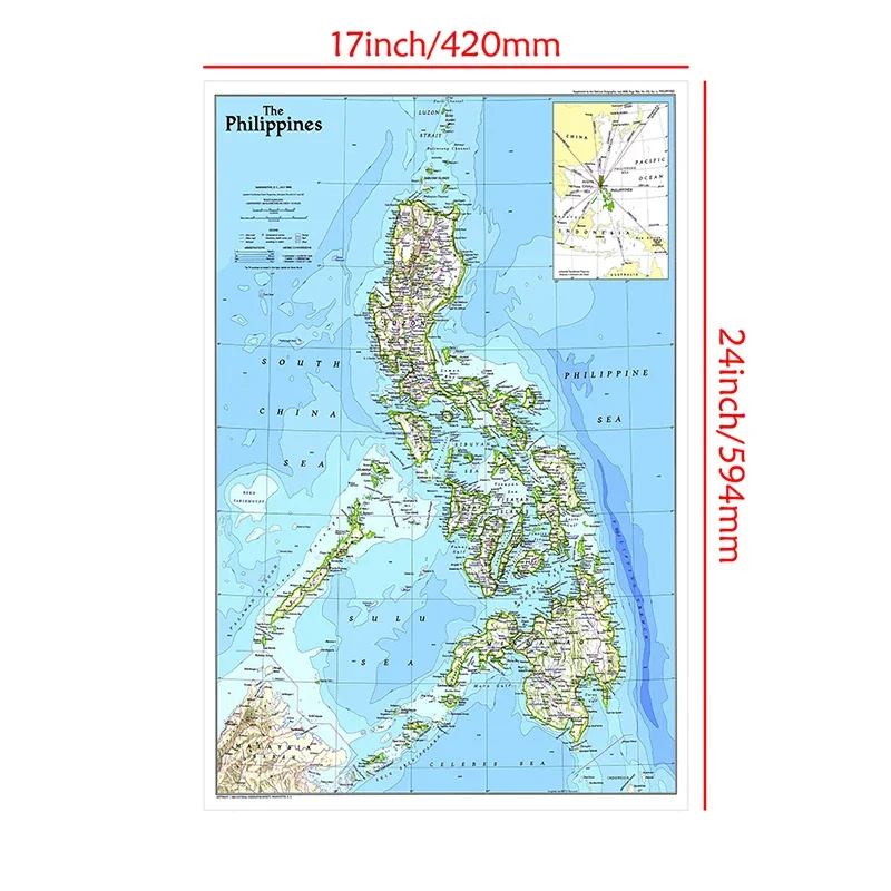 42 * 59 cm Mapa administracyjna Filipiny 1986 Rok Wersja Mapy Dekoracyjne Płótno Malarstwo Salon Dekoracja domu