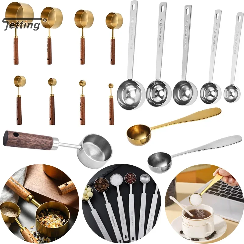

Wooden Handle Stainless Steel Measuring Cup Spoon Baking Tools Coffee Measuring Spoon Powder Scoop Bartending Scale Accessories